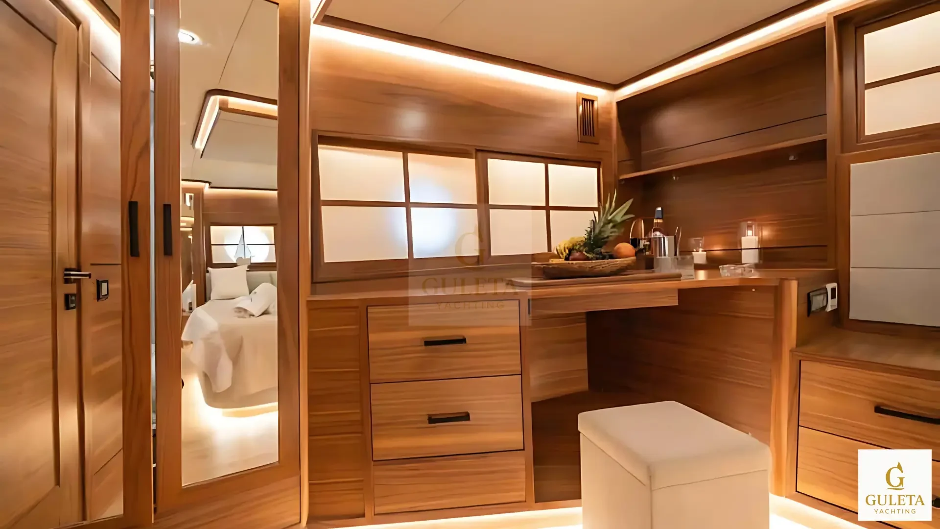 Lounge area with satellite TV and music system