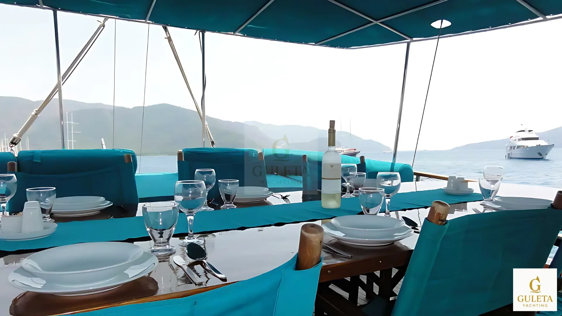 Elegant dining table setup on Prenses Begüm Gulet