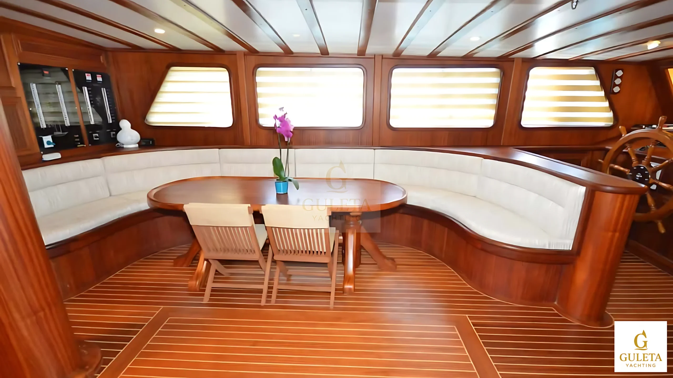 Interior lounge area aboard the C.Taner II Gulet with cozy seating.