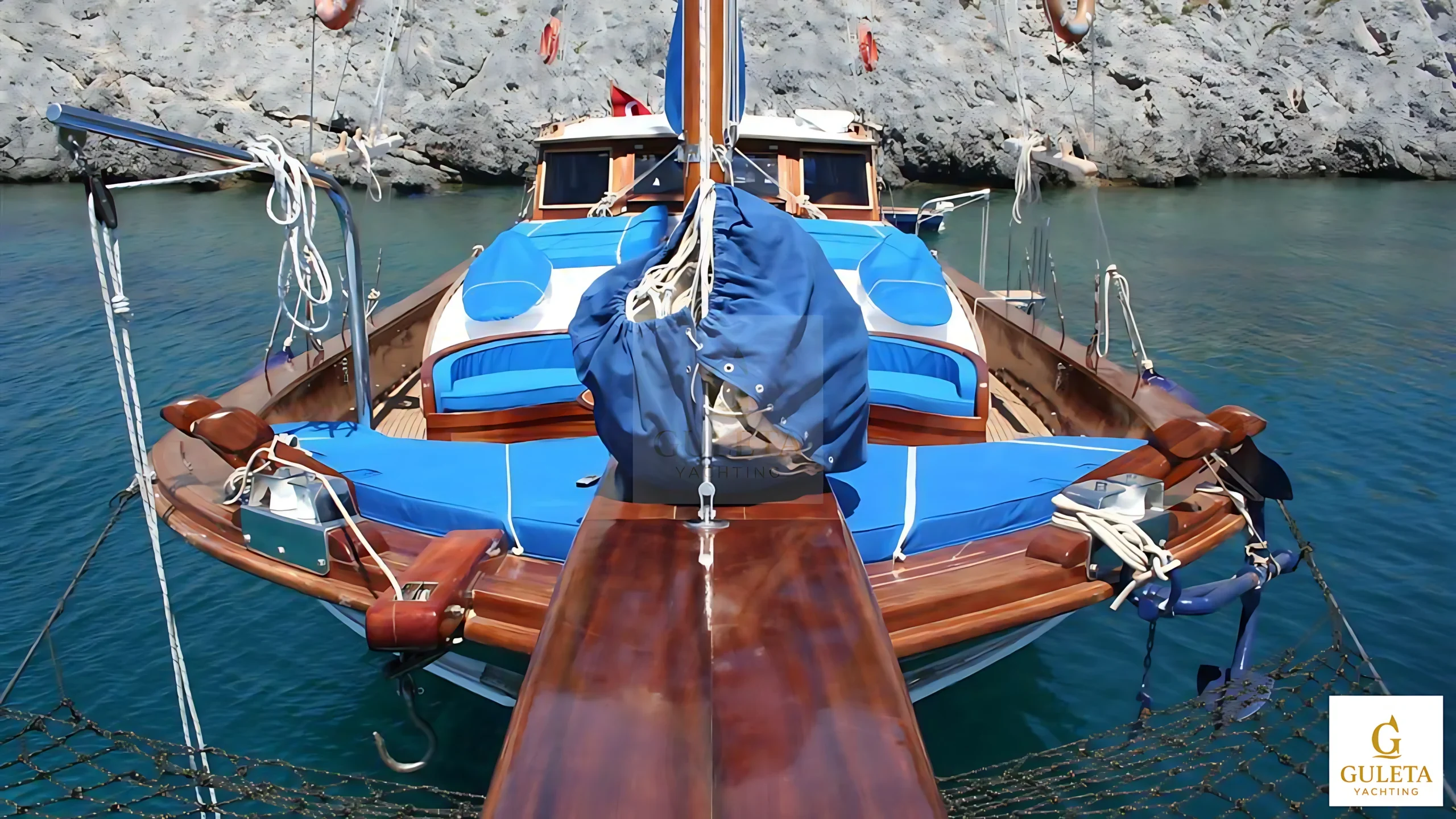 Gemibasi Gulet foredeck and bow section at sea