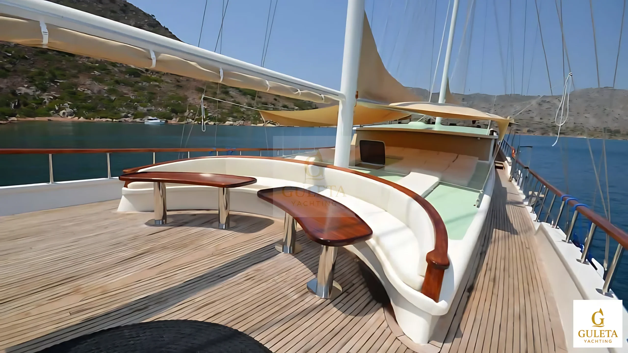 Front seating area on the bow of the C.Taner II Gulet, ideal for relaxing.