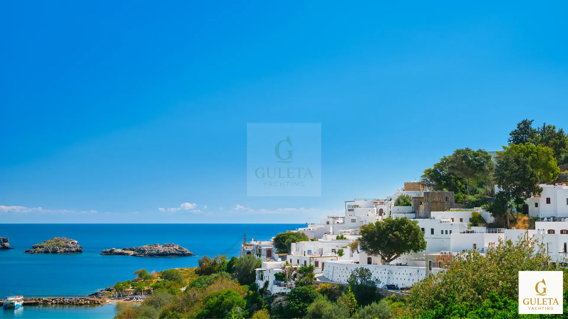 Picturesque coastline of Lipsi island on a Greece voyage
