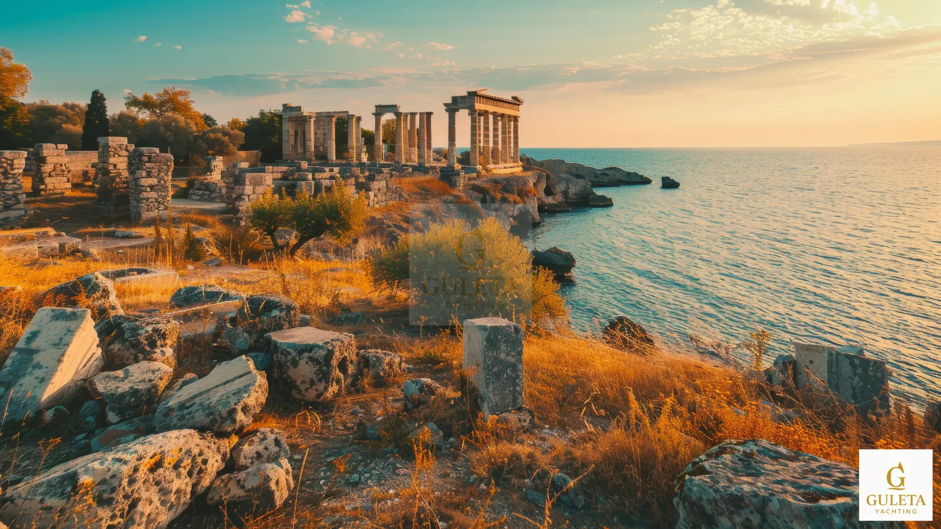 Scenic view of Rhodes island bay during a Greece gulet charter
