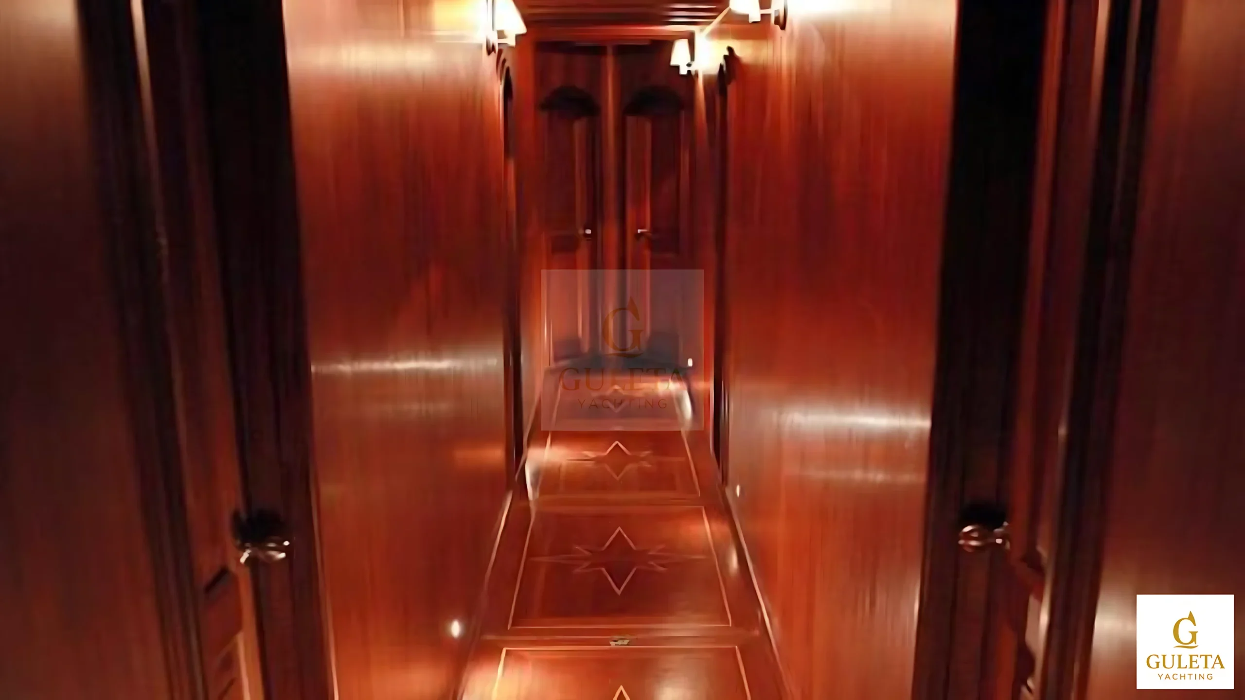 Corridor leading to the cabins inside Galip Nur Gulet.
