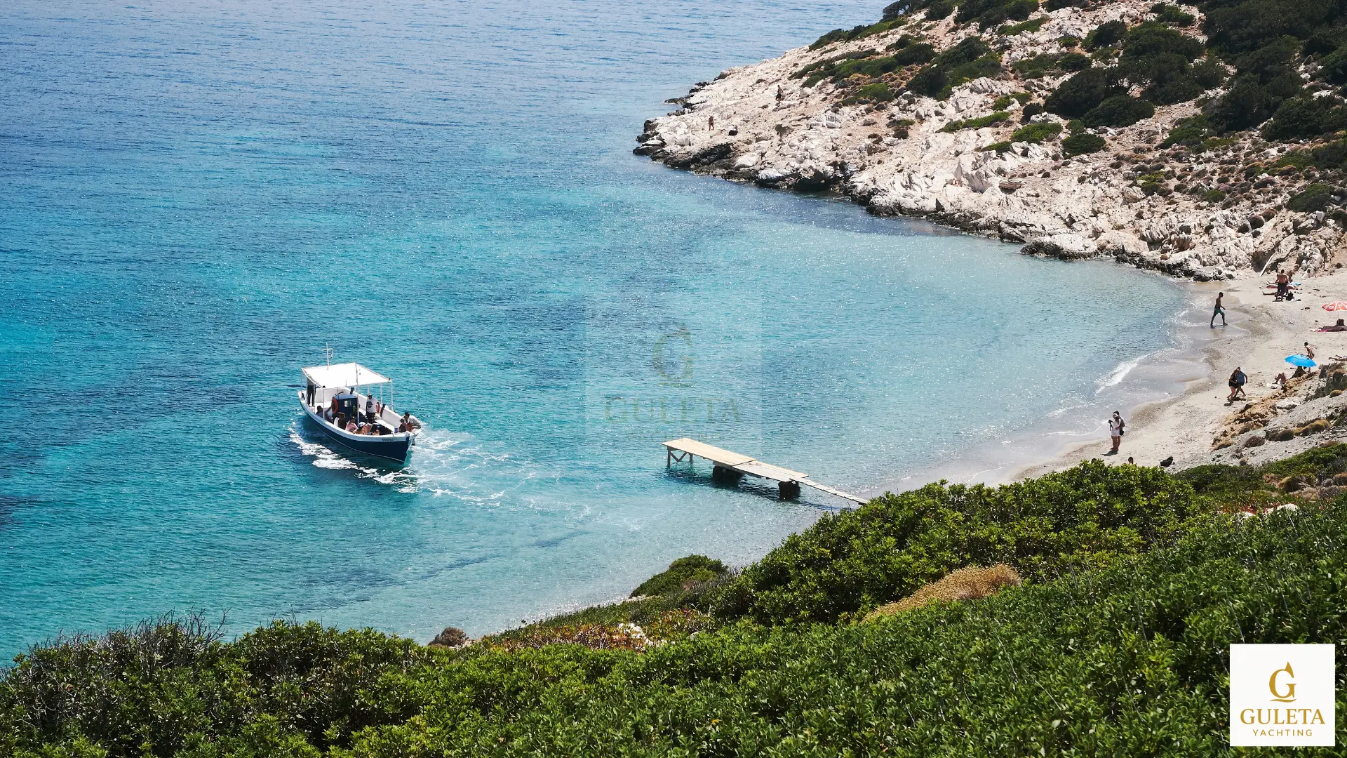 Secluded cove near Bodrum visited on the final day of a Hisaronu Gulf sailing route charter